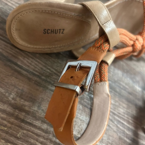 SCHUTZ 8.5 (Anthropologie) EUC GUC Orange utility rope Tan Block Heel Sandals - Picture 12 of 15